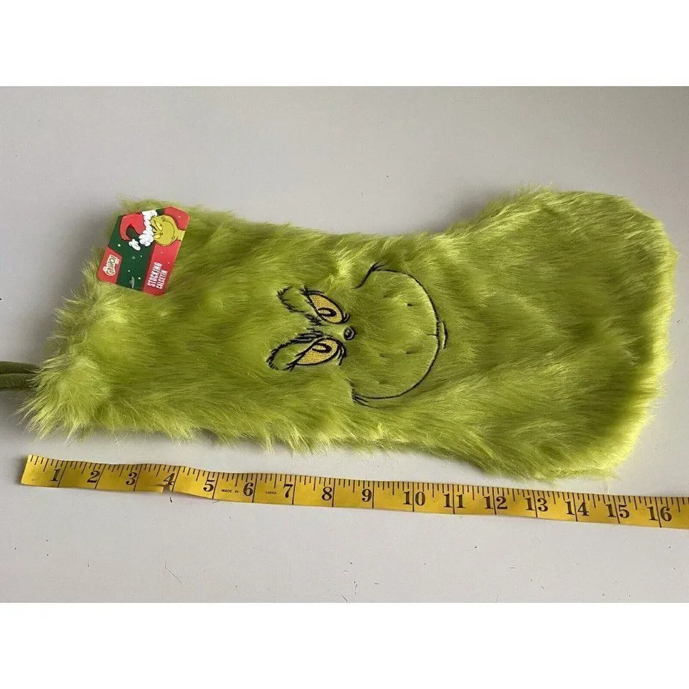 HOW THE‎ GRINCH STOLE CHRISTMAS Green Fur Fuzzy Stocking NEW